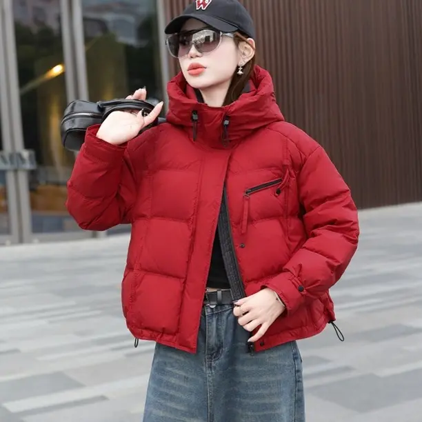 冬季新款连帽拼接女短款韩版宽松显瘦保暖休闲白鸭绒外套女装6515