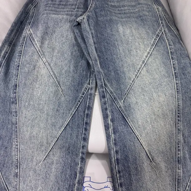 秋季宽松阔腿弯刀牛仔裤美式复古水洗潮流休闲高街直筒裤子