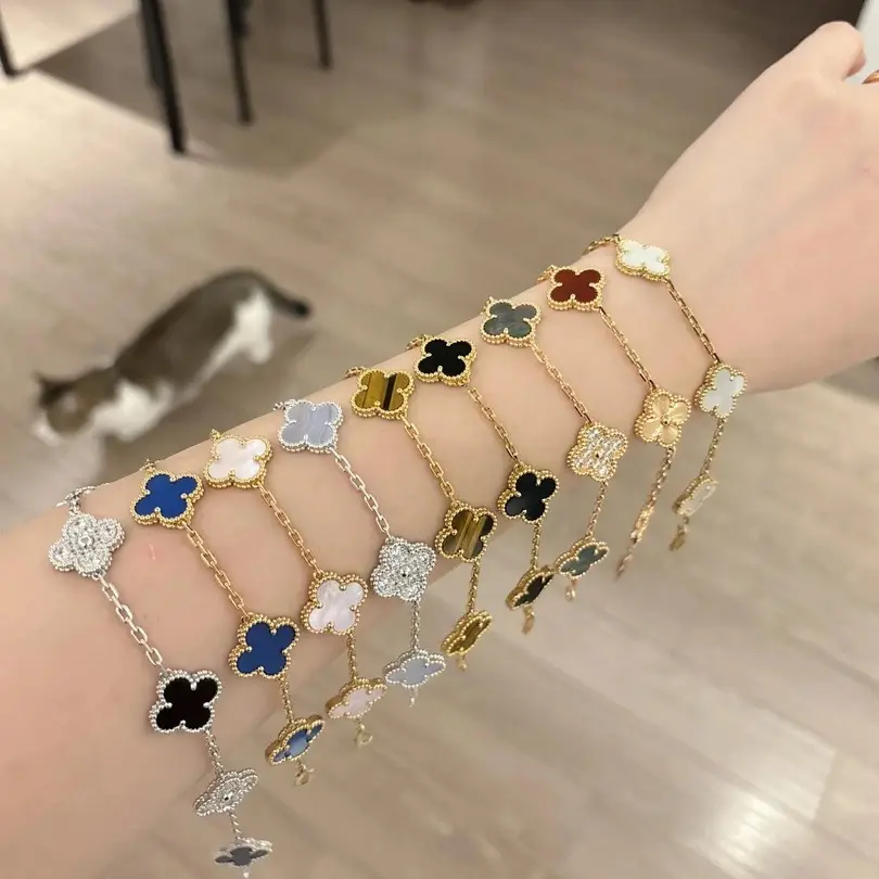 贝壳手链 镀18K金四叶草五花手链 时尚百搭高级感