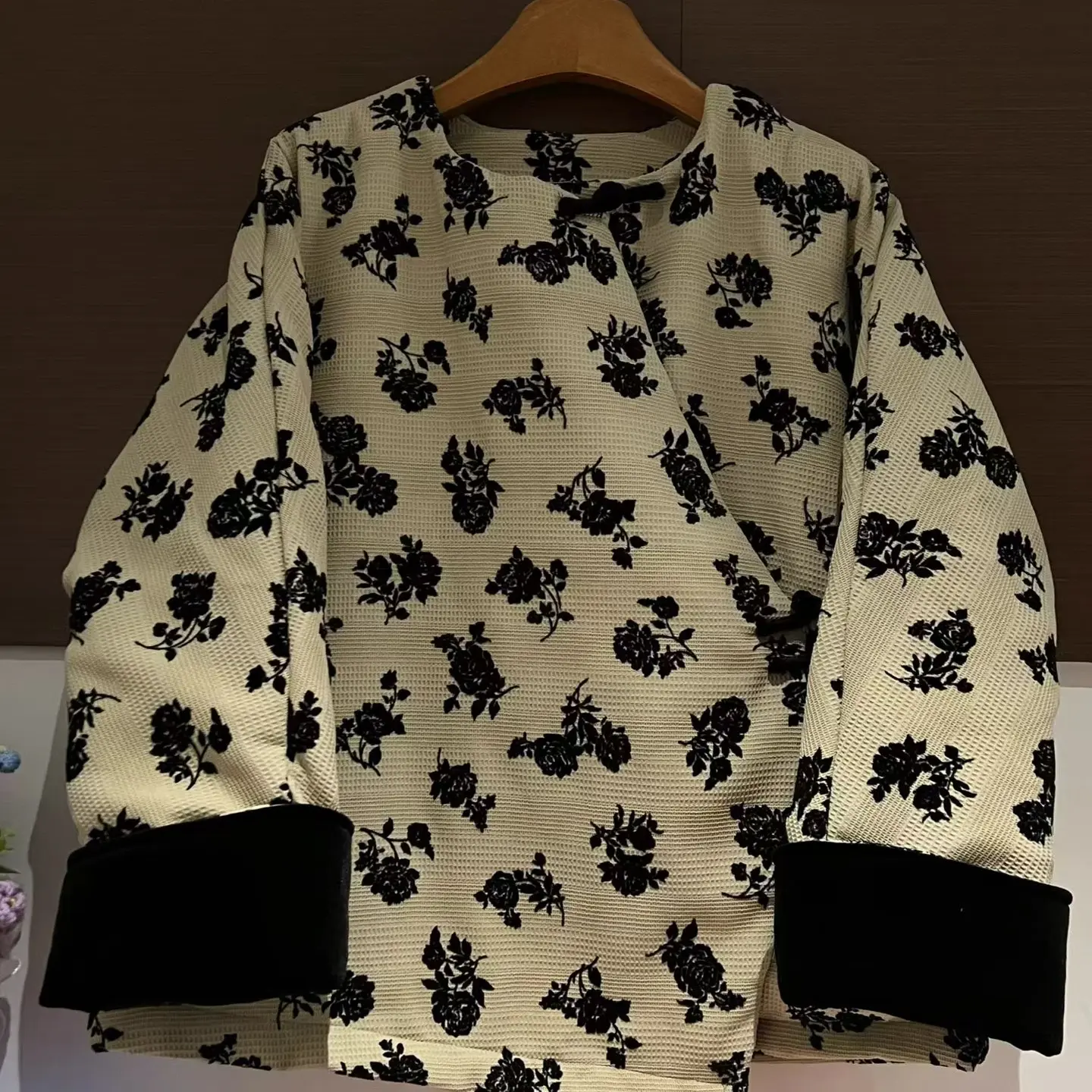 新中式玫瑰植原创设计复古国风外套棉衣衣长68胸围130