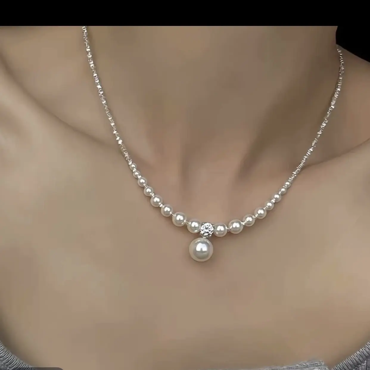 合金仿珍珠项链 1096新娘简约气质颈链锁骨链晨袍礼服百搭项链