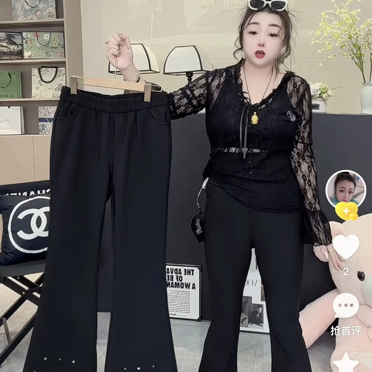 秋冬新款黑色微喇加绒弹力显瘦毛边高腰水钻牛仔裤女