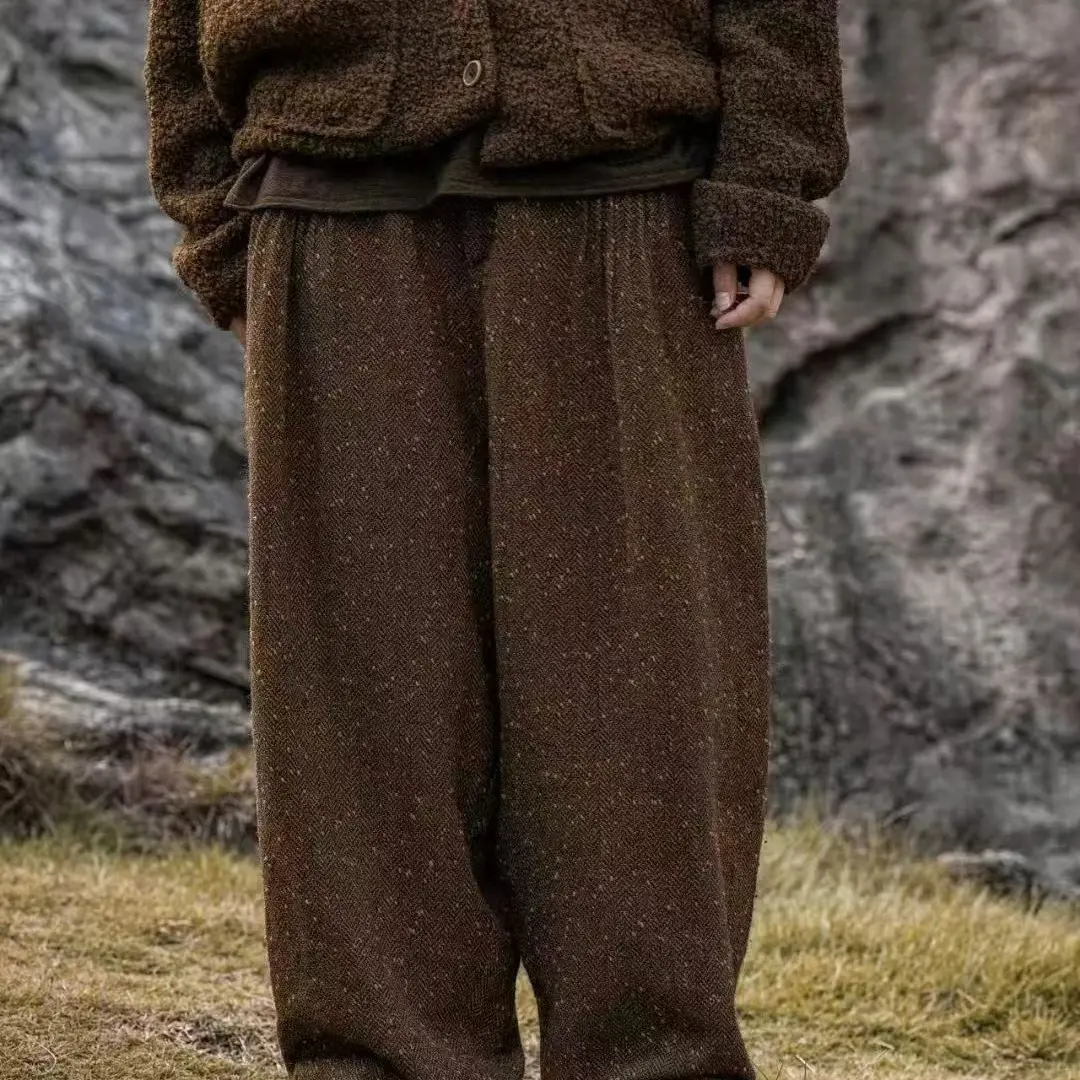 复古有机棉垂感宽松颗粒毛毛感休闲长裤