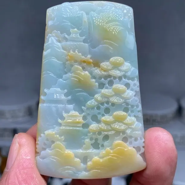 未镶嵌颈饰天然缅料a货山水牌带证