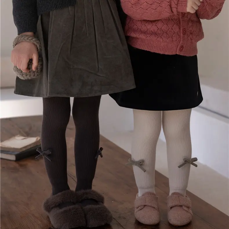 女童秋冬季加绒加厚连裤袜韩版蝴蝶结学院风打底裤袜外穿