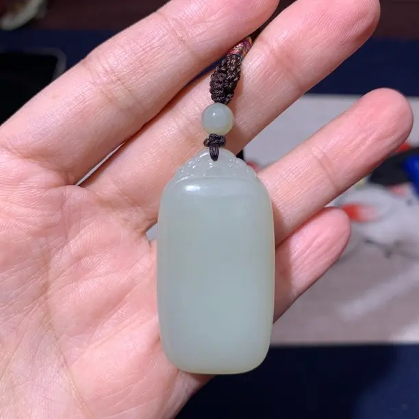 和田玉晴水男女款国风简约高档无事牌，毛衣链