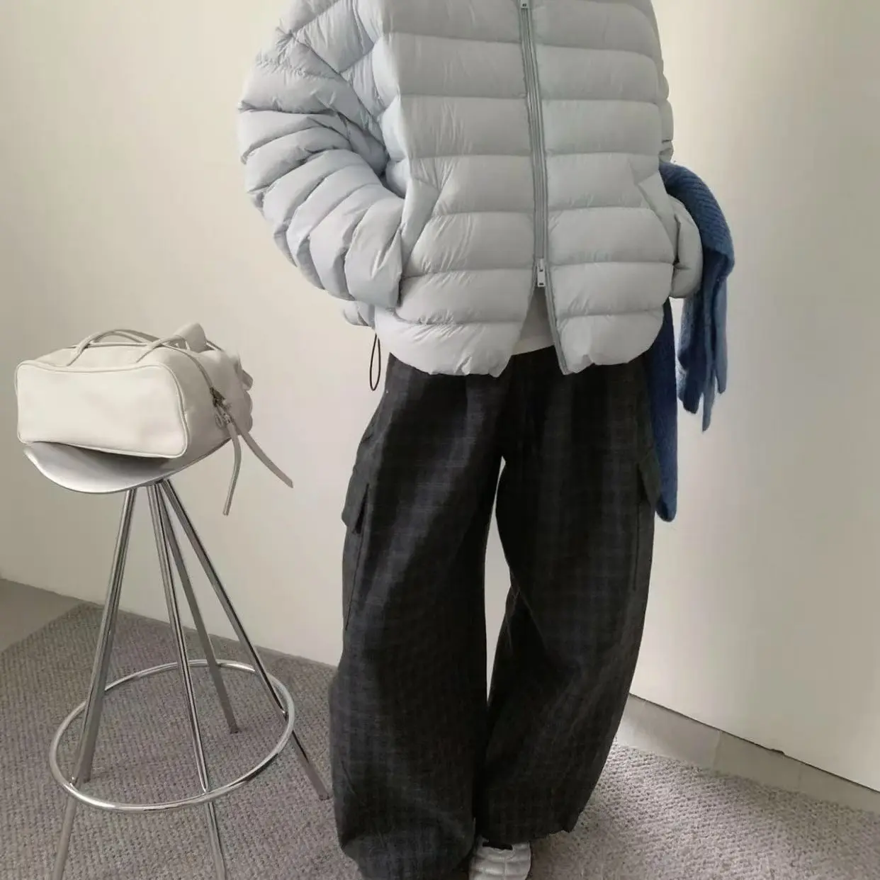 冬季新款立领排骨女短款简约百搭纯色韩版轻薄中厚外套上衣