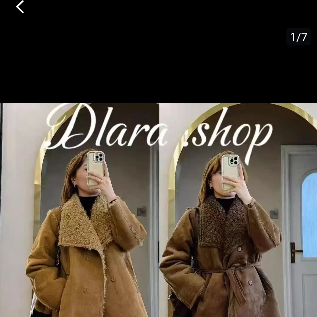 翻领加绒加厚毛领韩版通勤风冬季保暖女士外套