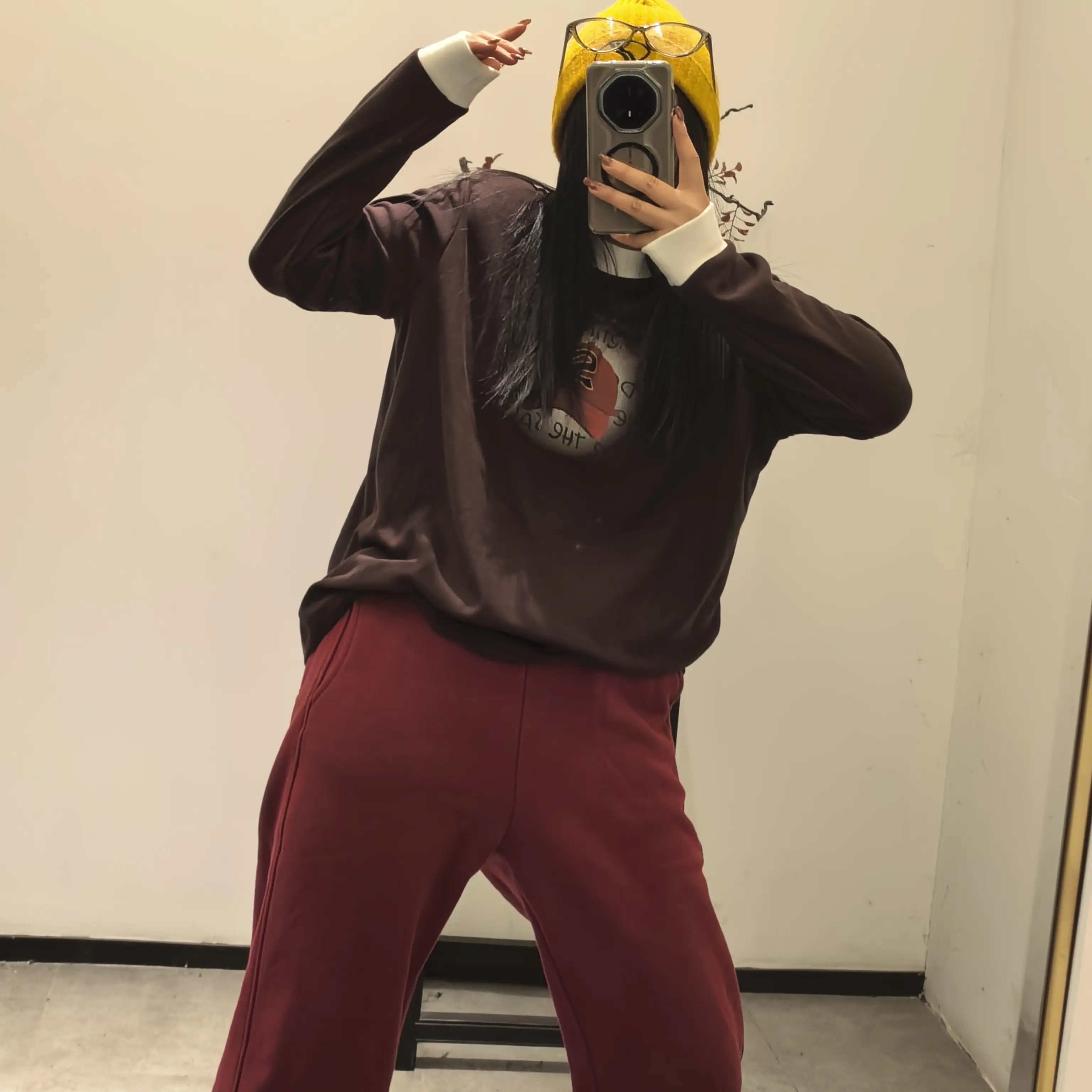 【@小富婆专属】韩版宽松圆领长袖T恤彩色领口拼色显瘦百搭休闲上衣