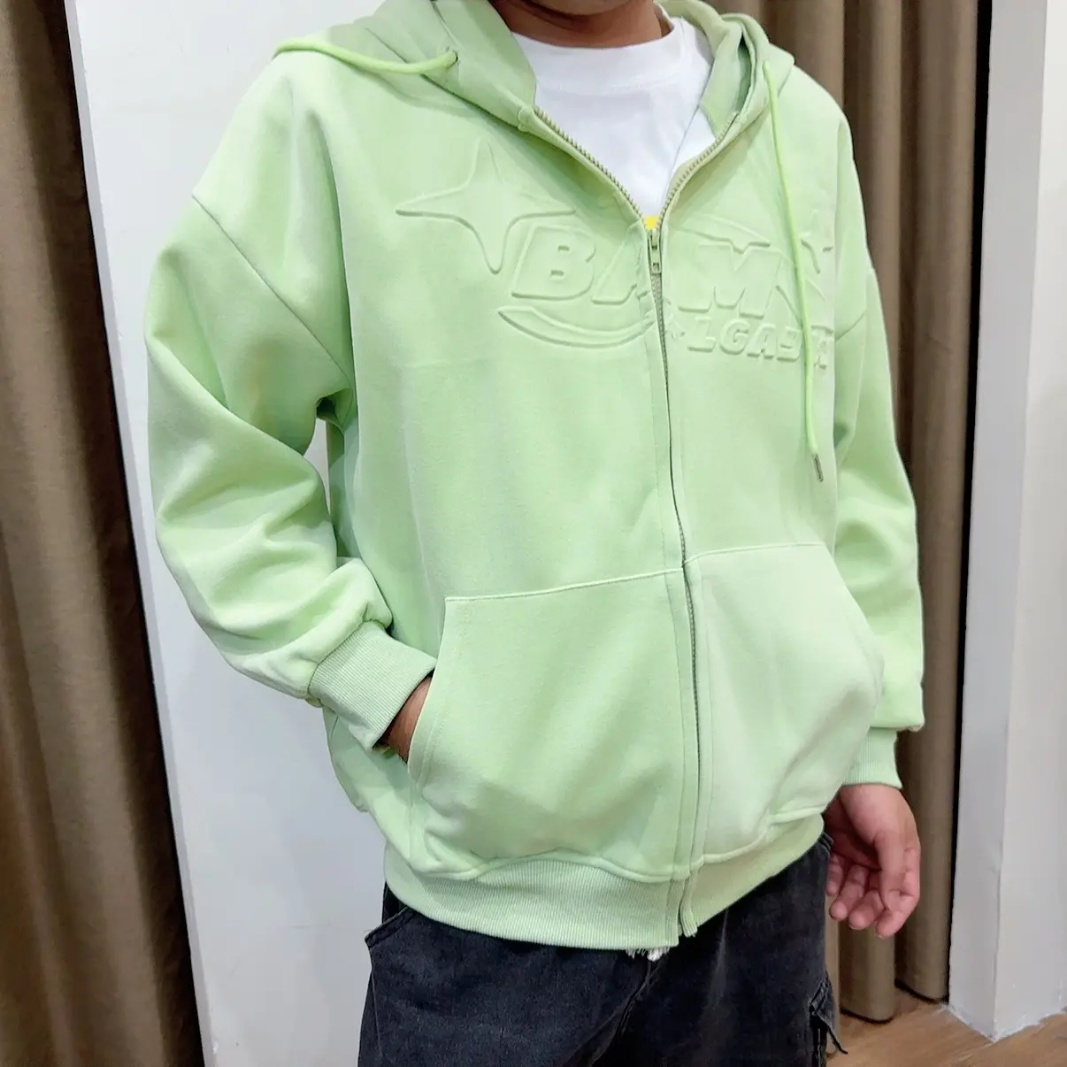 立体字母连帽卫衣女秋冬季宽松chic休闲男女情侣拉链外套