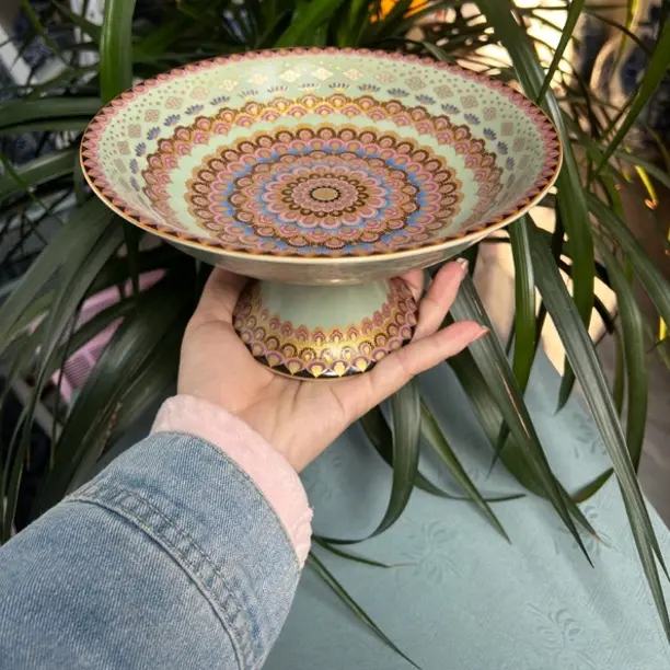 景德镇重工珐琅彩青色果盘复古怀旧安全高温直径约20高度约15