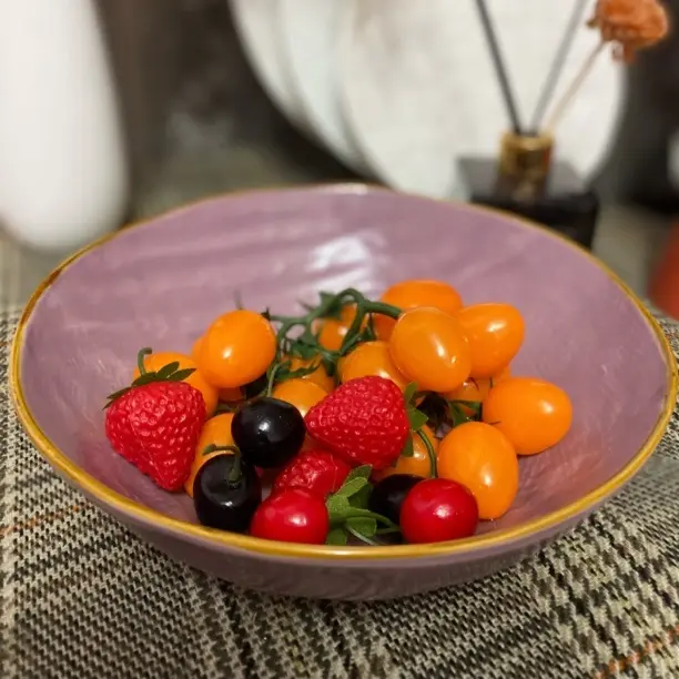 日式复古芋圆紫粗陶深盘点心盘水果盘8.5英寸