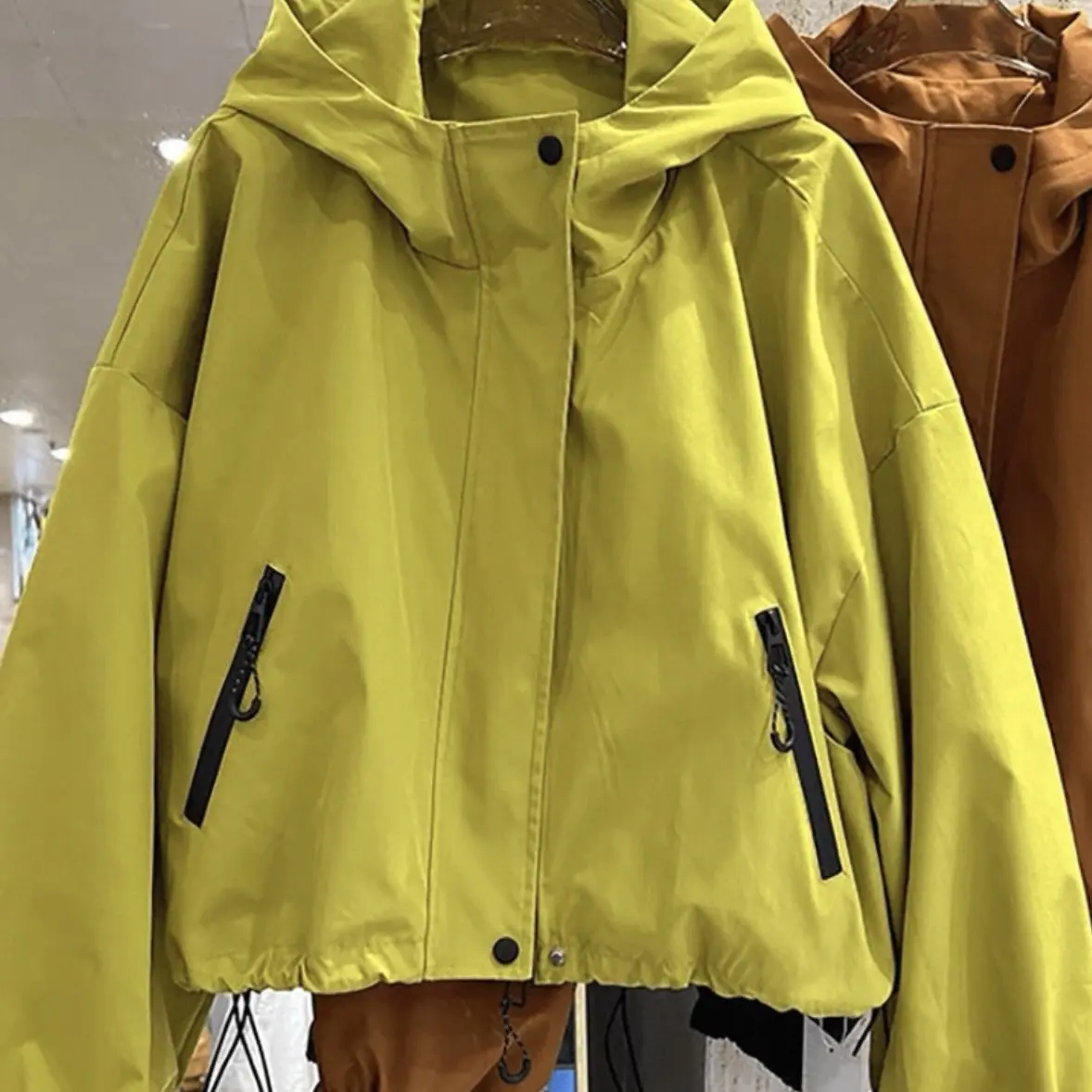 抽绳下摆运动短款加绒潮流宽松薄款连帽短外套