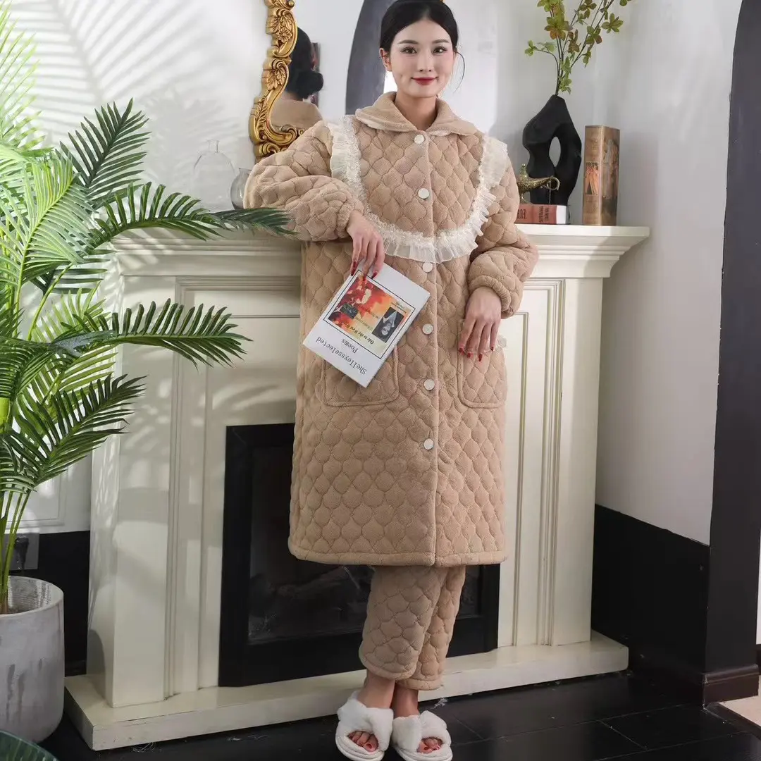 捡漏三层加厚加绒夹棉女士冬季睡衣套装