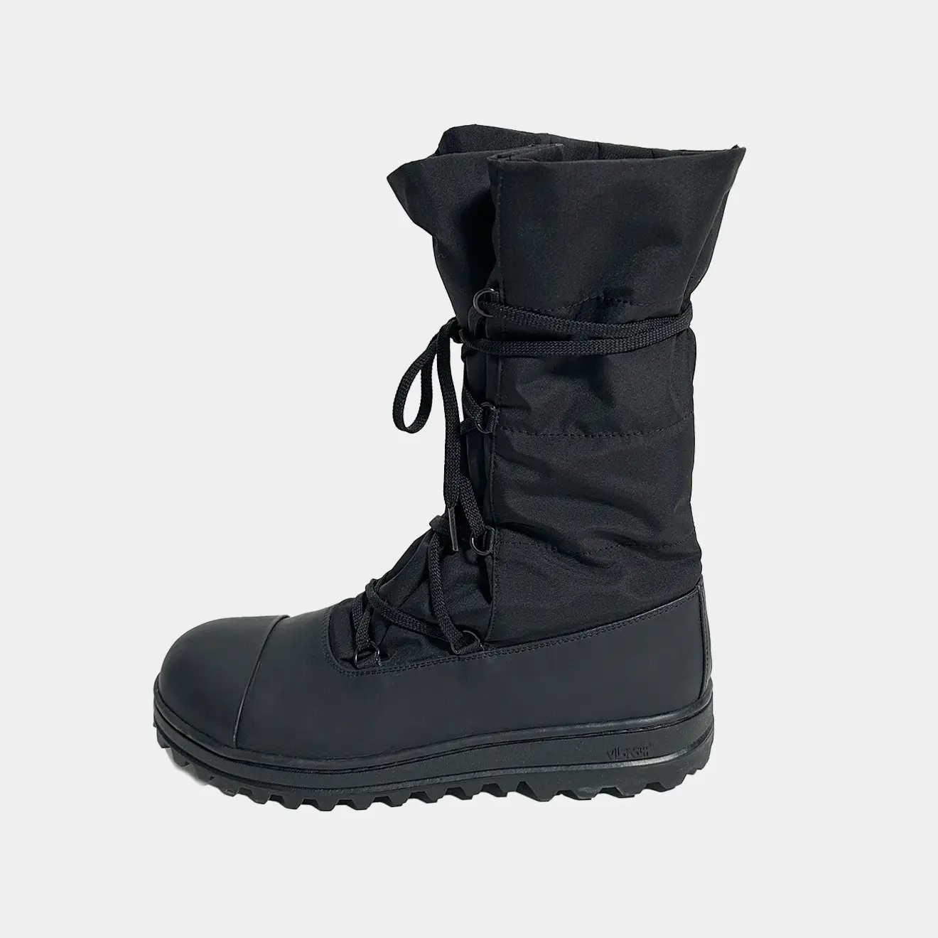 LOWCLASSIC 25秋冬 设计师品牌黑色圆头系绑带内增高中筒靴