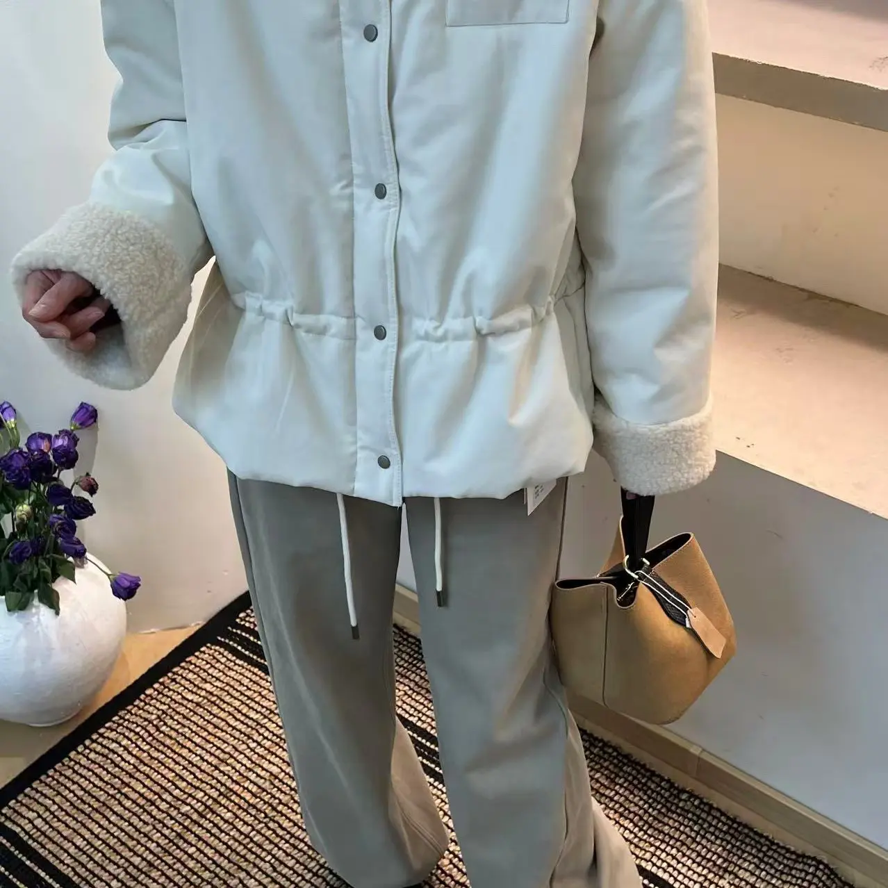 高级感加厚美拉德翻领拼灯芯绒冬季复古气质保暖棉服