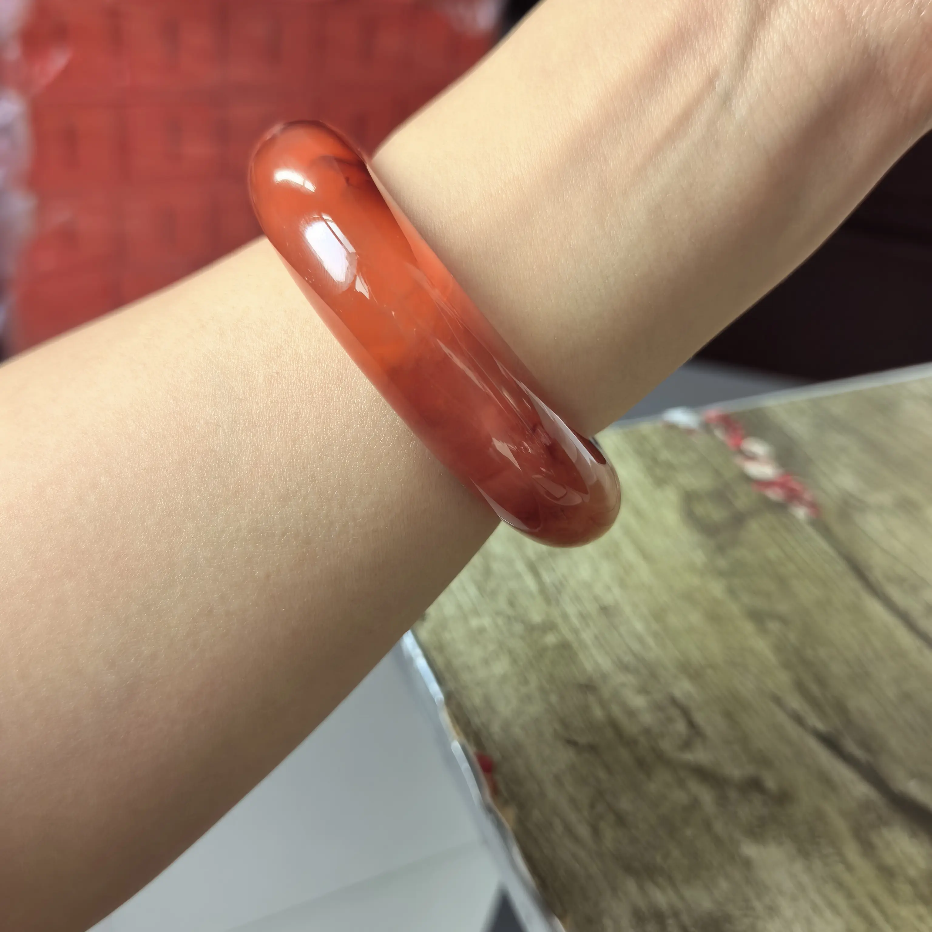 天然冰透红兔毛水晶高品质手镯尺寸55.8_18_15.8一物一图