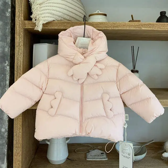 面包小熊男女童连帽保暖外套冬款萌趣加厚白鸭绒上衣