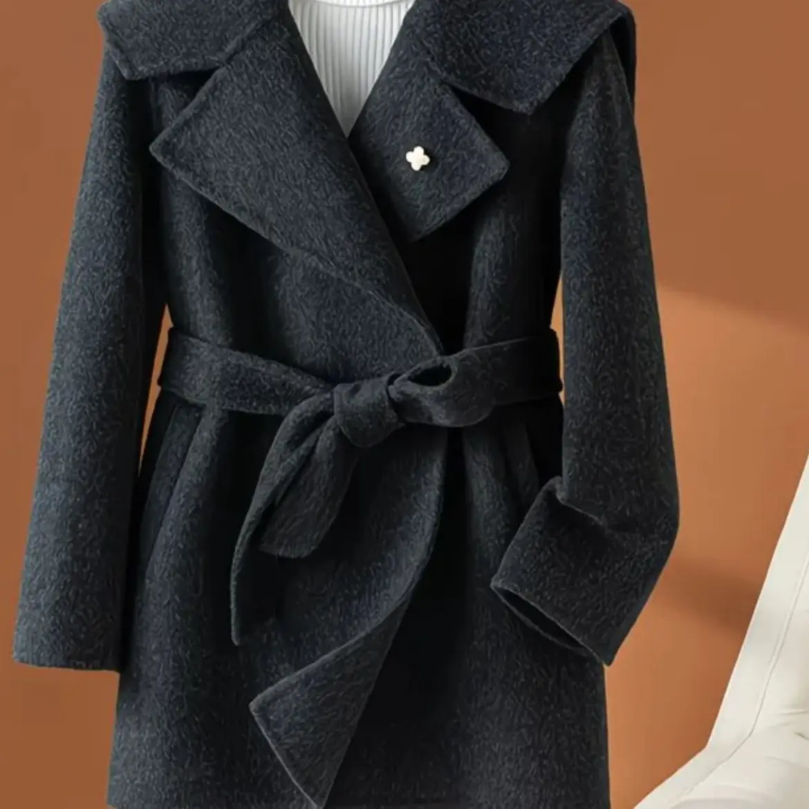 中长款双面大衣海军领系腰带秋冬小个子高级感外套