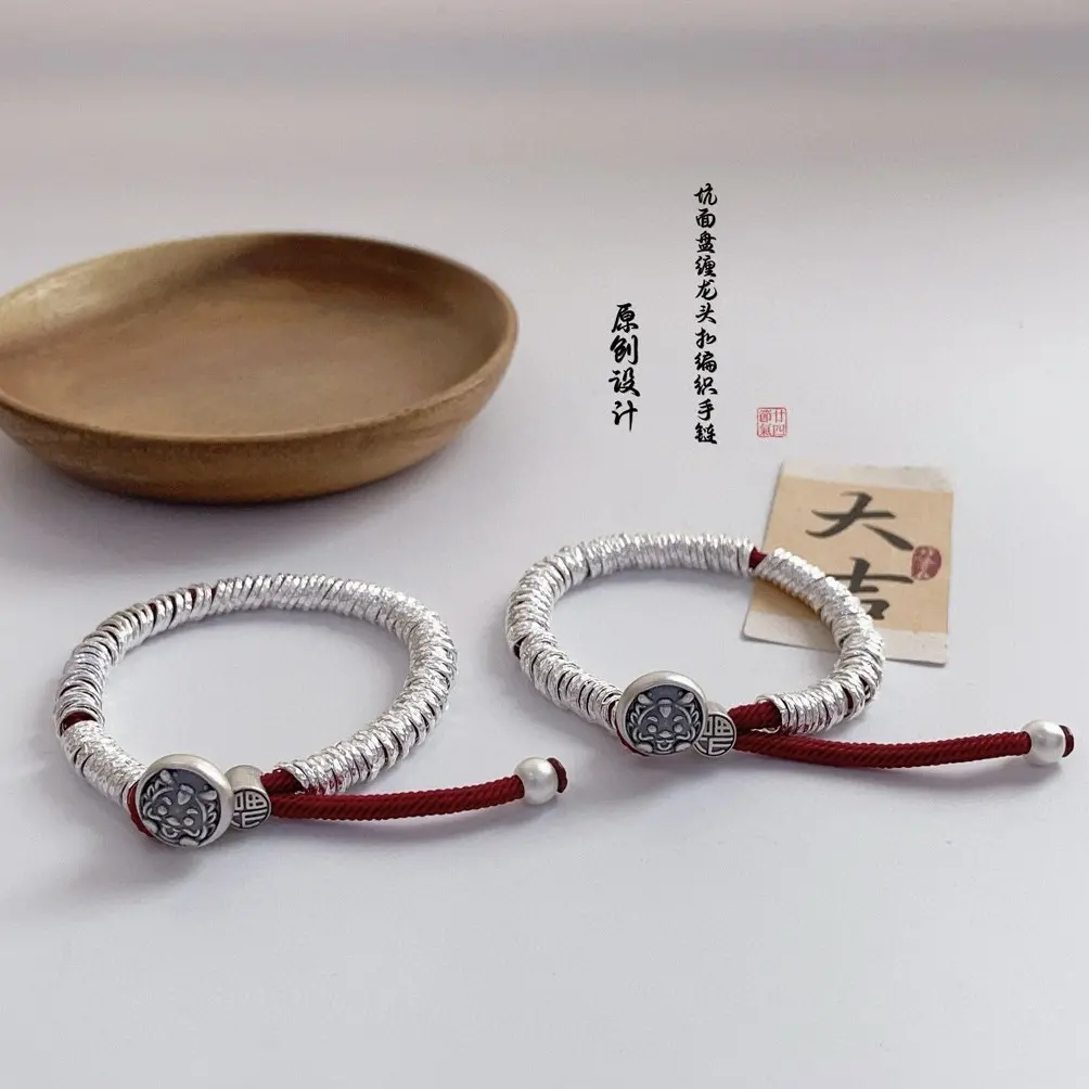足银涤纶手链 足银999民族风百搭可调节饰品国风手绳编织