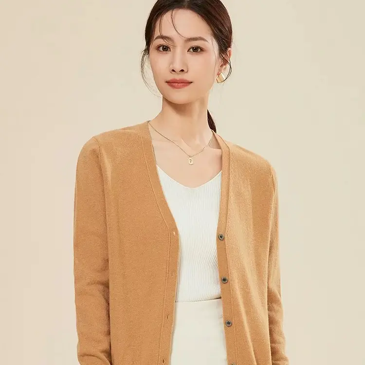 休闲纯色羊毛衫女不褪色针织原生态V领薄款