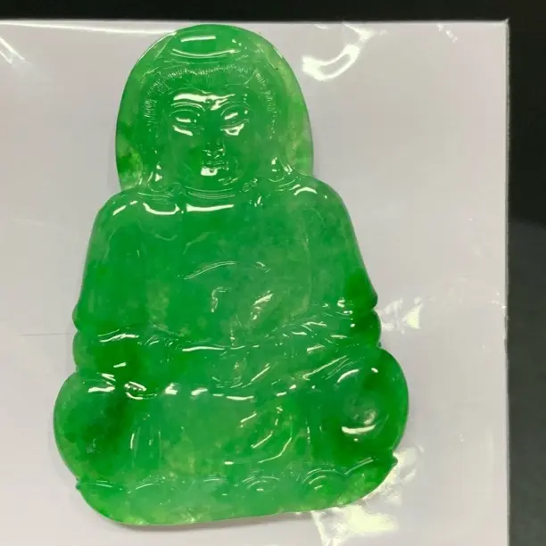 天然A货缅甸翡翠冰种阳绿观音吊坠精美精雕满绿大气