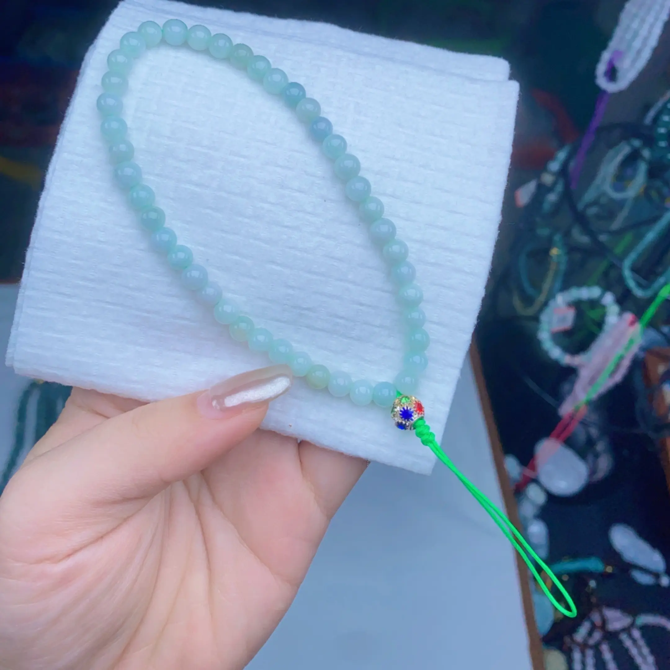 059天然翡翠A货小米圆珠手机装饰挂绳卡5mm