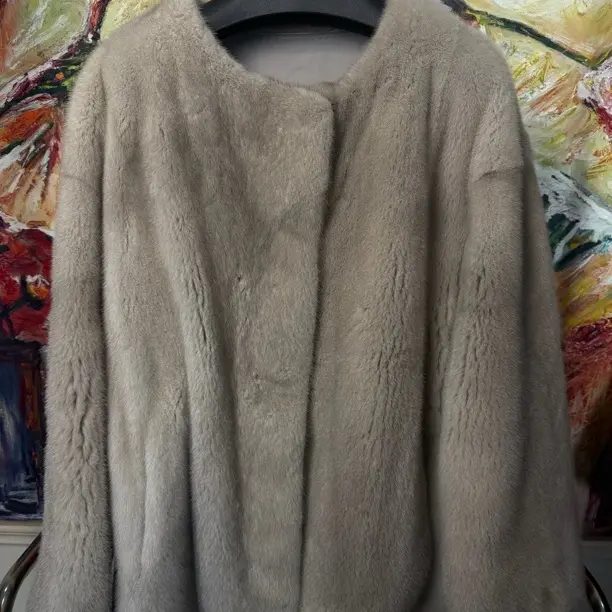 进口紫标天鹅绒圆领水貂皮草女士短款外套百搭洋气