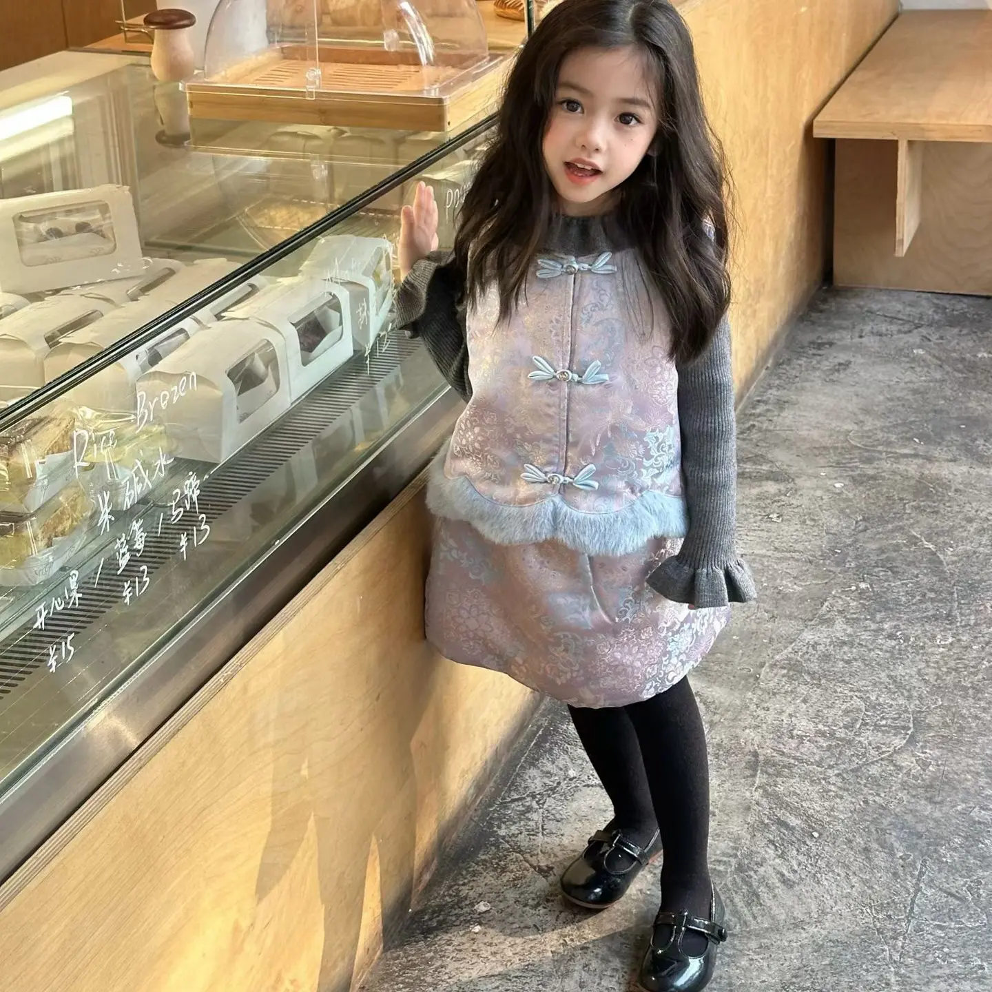 7seven女童冬季新中式夹棉马甲套装国风拜年服