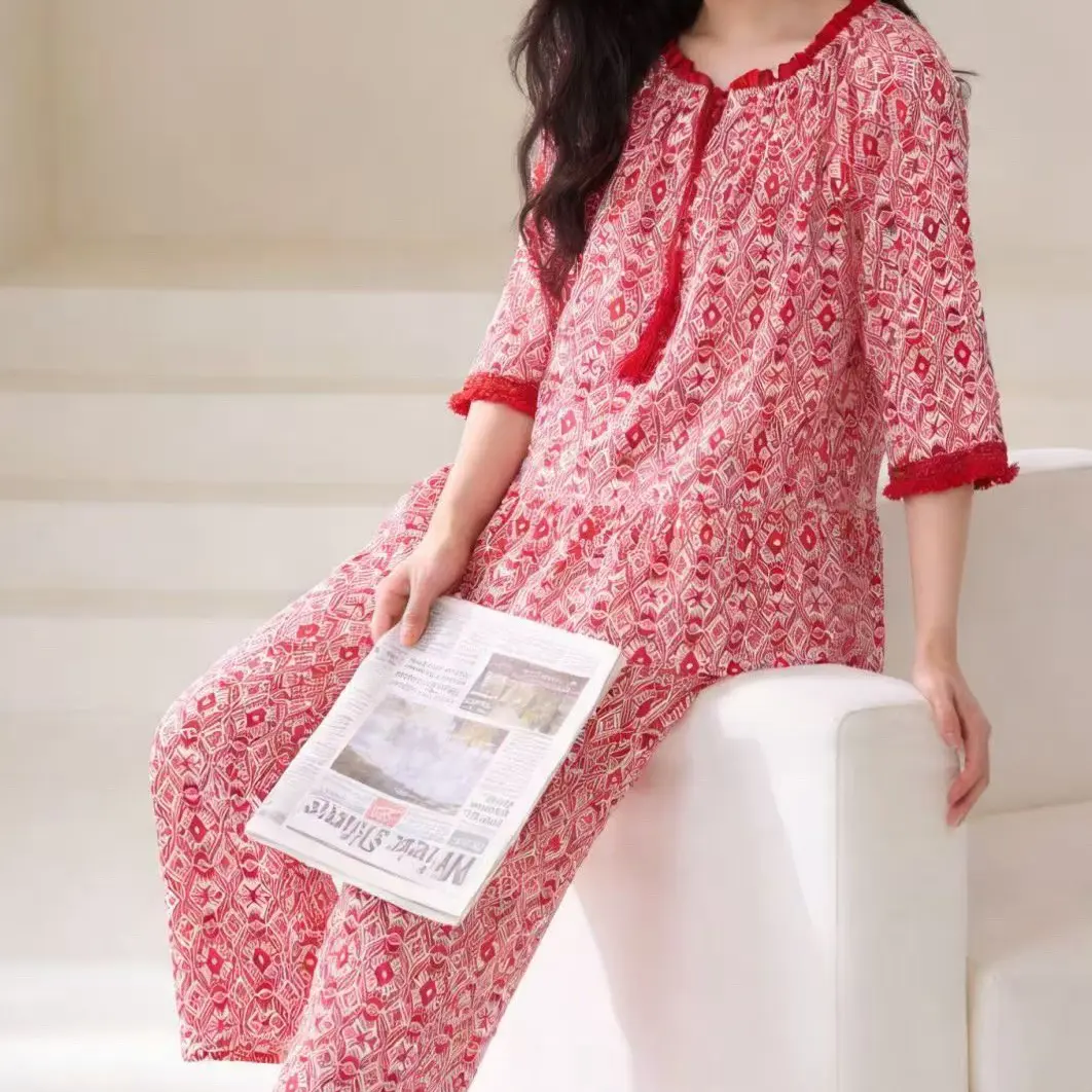 雅致内衣 | 女士春秋季舒适七分袖九分裤家居服套装休闲家居裙