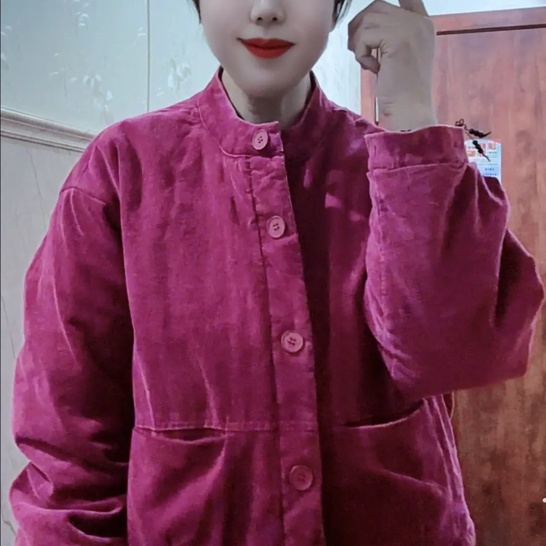 时尚炒色灯芯绒双口袋开衫棉衣保暖百搭