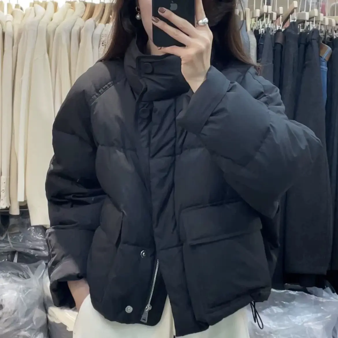 韩版立领短款冬季加厚保暖白鸭绒女款羽绒服外套