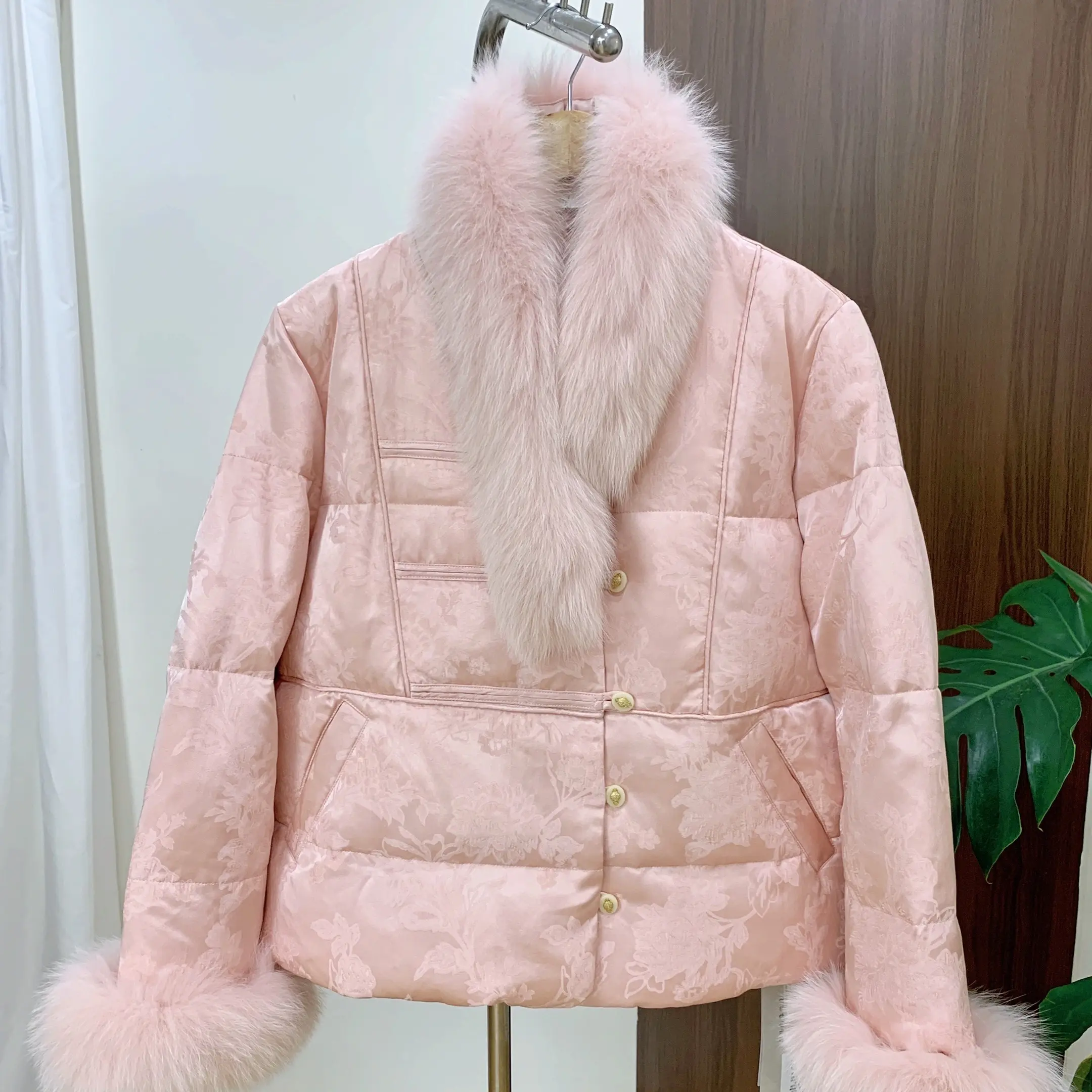 国风新中式羽绒服90白鸭绒宽松真狐狸毛围脖款气质高级短款外套