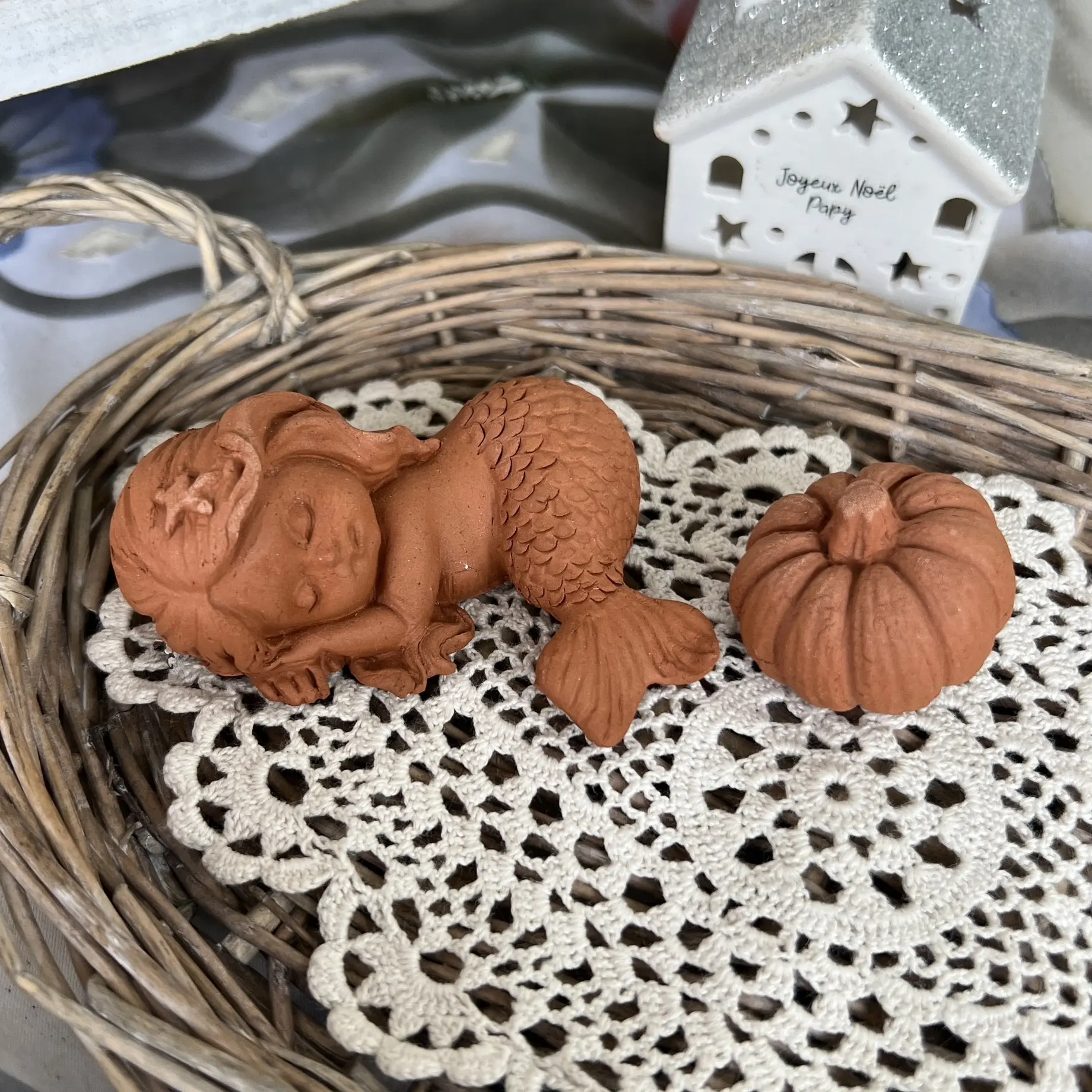 园艺杂货创意手工红陶小摆件（美人鱼+小南瓜）