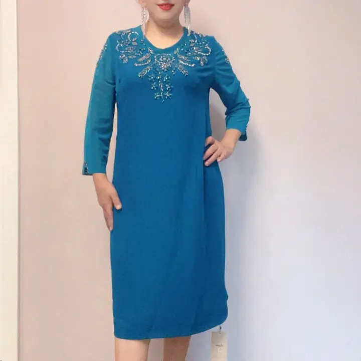 女士烫钻拼接针织连衣裙时尚百搭修身显瘦中长裙