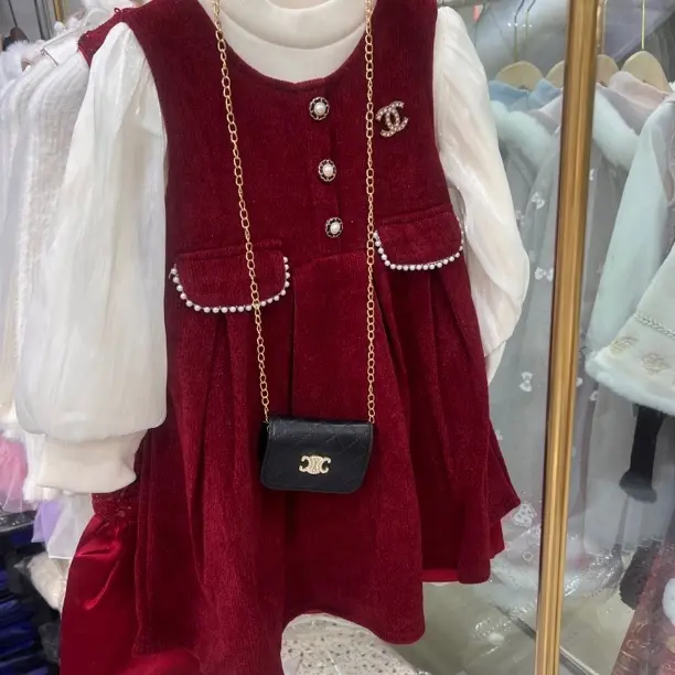 女童秋冬洋气加绒公主风拜年服连衣裙