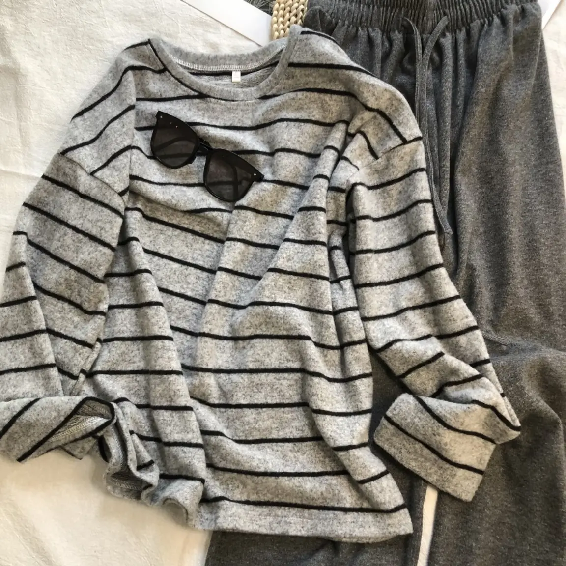 韩版条纹德绒女士上衣（直播间扣号下单）