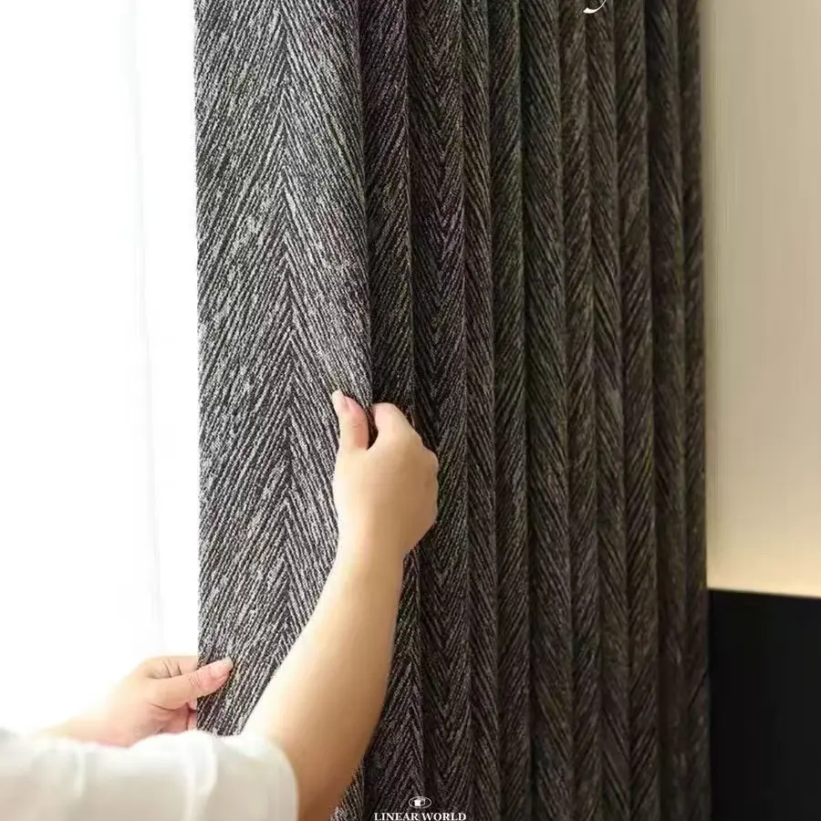 黑松露意式轻奢极简风卧室客厅全遮光窗帘