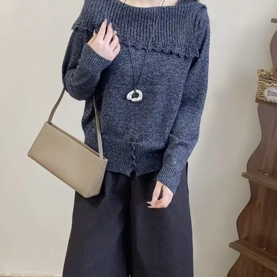 长袖纯色针织上衣毛衣厚款毛针织衫女秋季套头针织衫