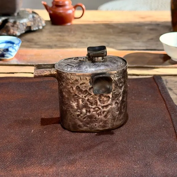 功夫茶具复古纯手工日式纯银小壶黑檀木重量150g