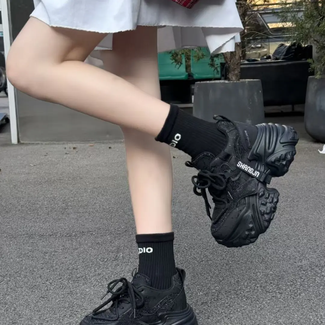 【美罗巴】小个子厚底增高时尚百搭秋季透气休闲风老爹鞋女鞋