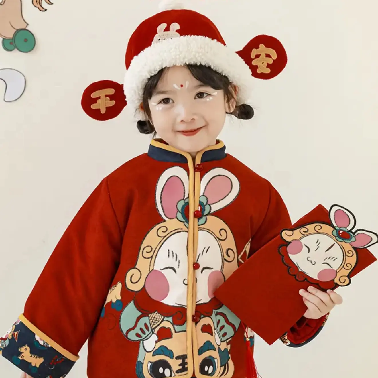 yoyo冬季绗棉包边保暖男女宝宝加厚立领国风拜年服