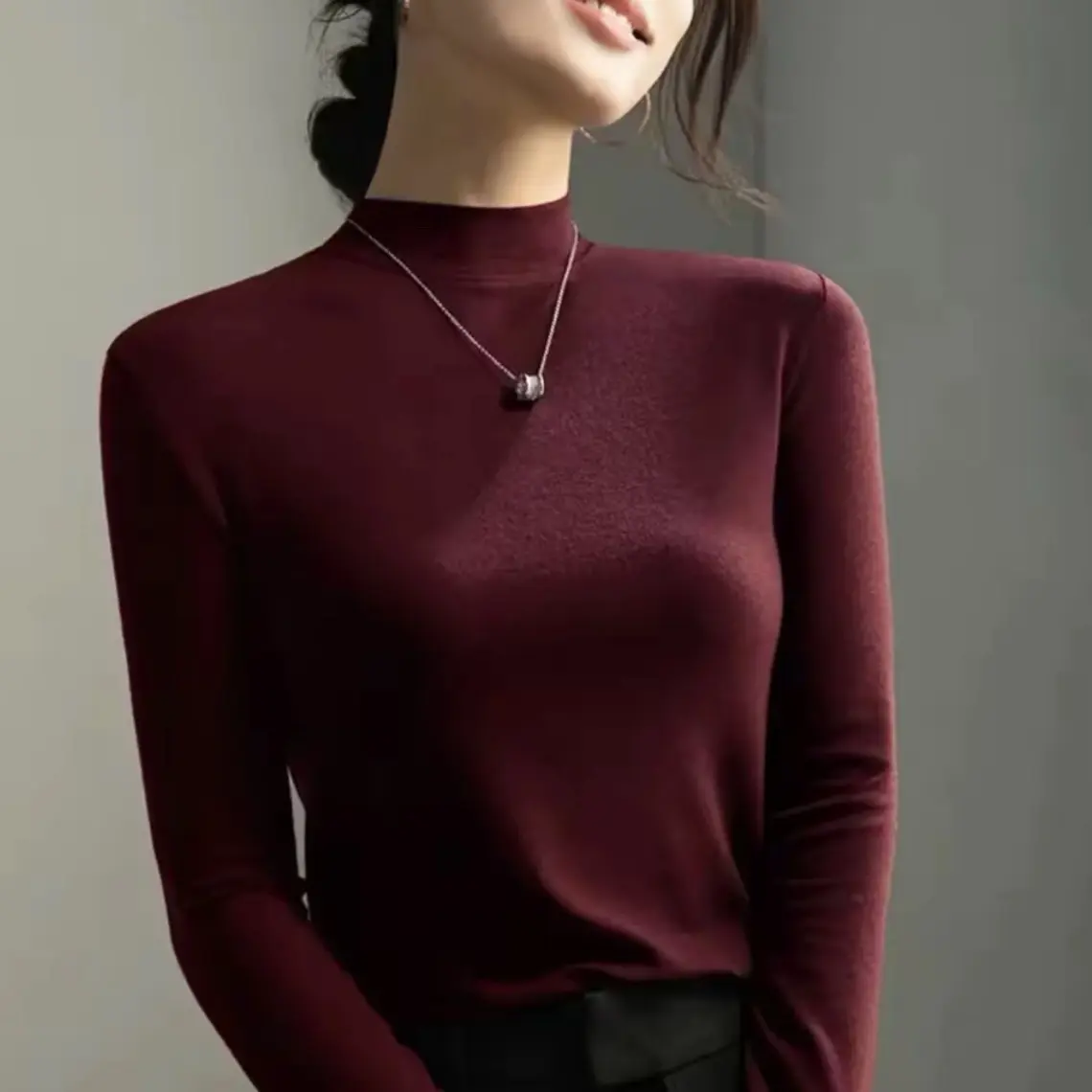 半高领长袖白色立领打底修身显瘦领内搭时尚百搭纯色保暖洋气