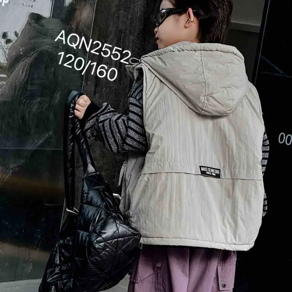 潮牌25新款男厚款秋冬套装男童女童百搭中童卫衣马甲两件套