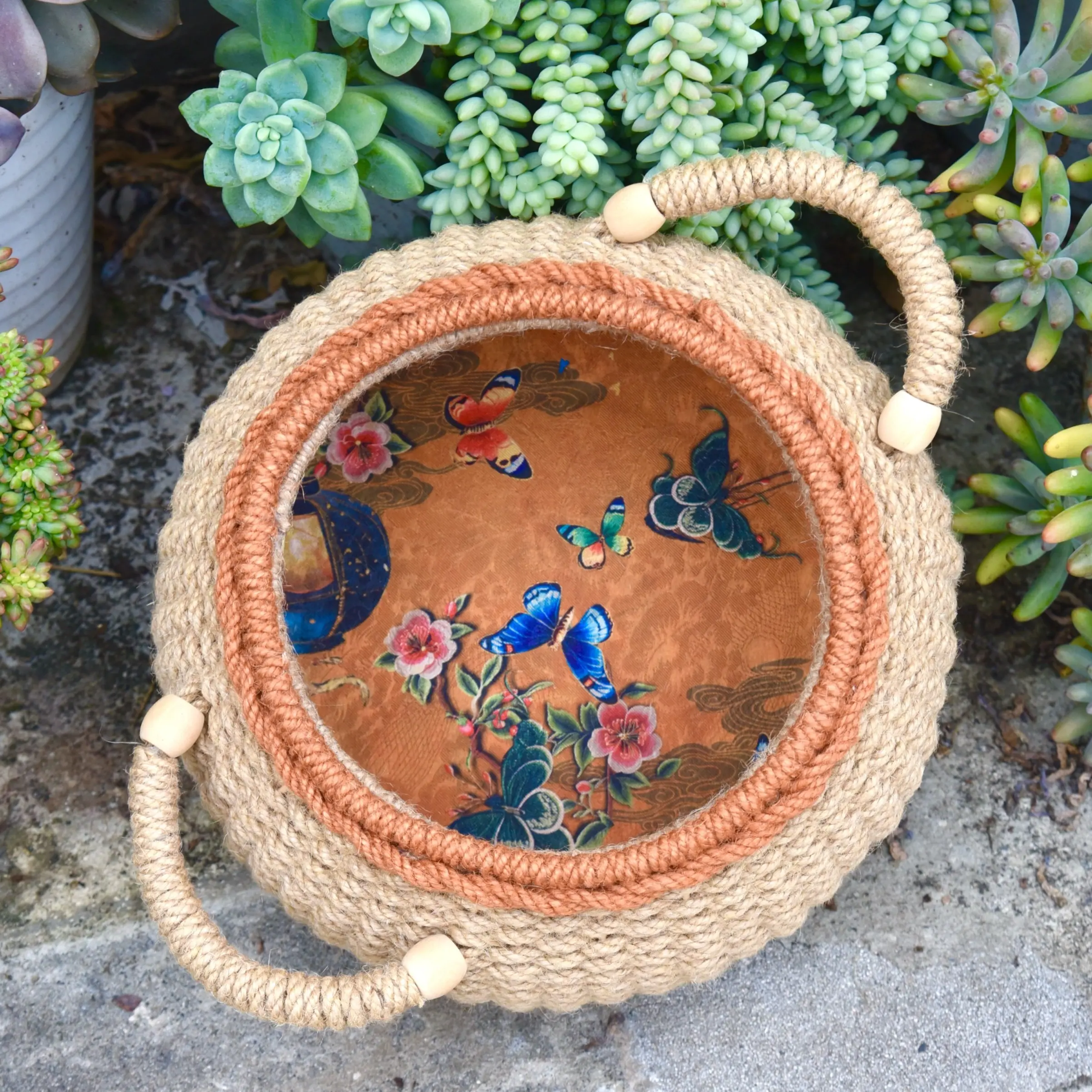 手工编织麻绳大团圆款软耳古风收纳筐