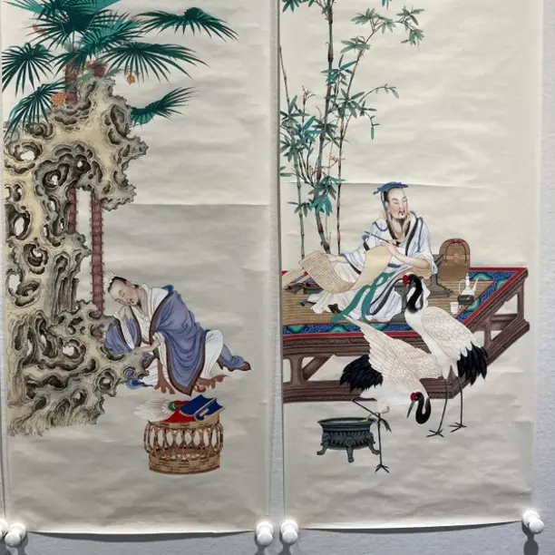 崔自默工笔人物四条屏，36x136cmx4，16平尺。有合影。80万