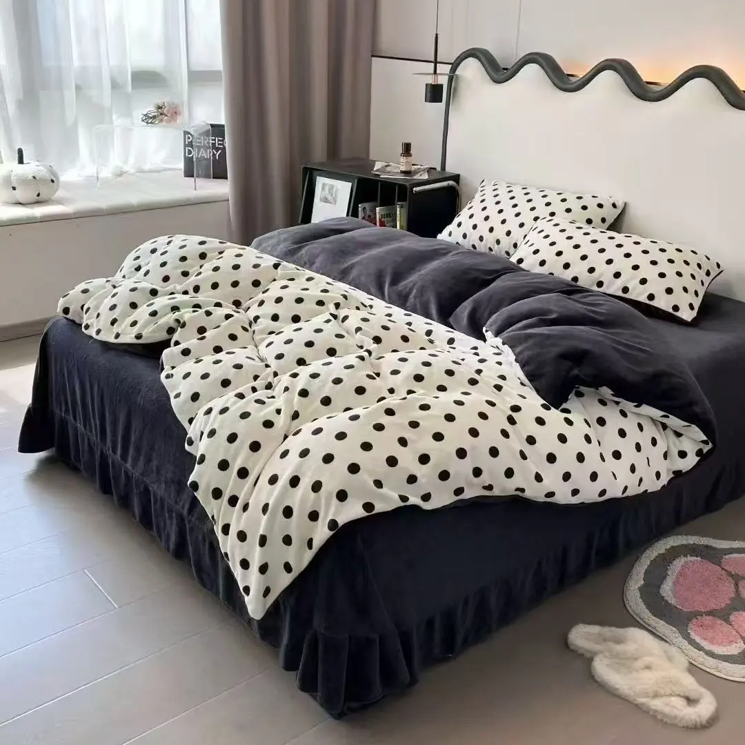 牛奶绒四件套冬季保暖加厚加密绒被套床单防滑抗静电机洗床上用品