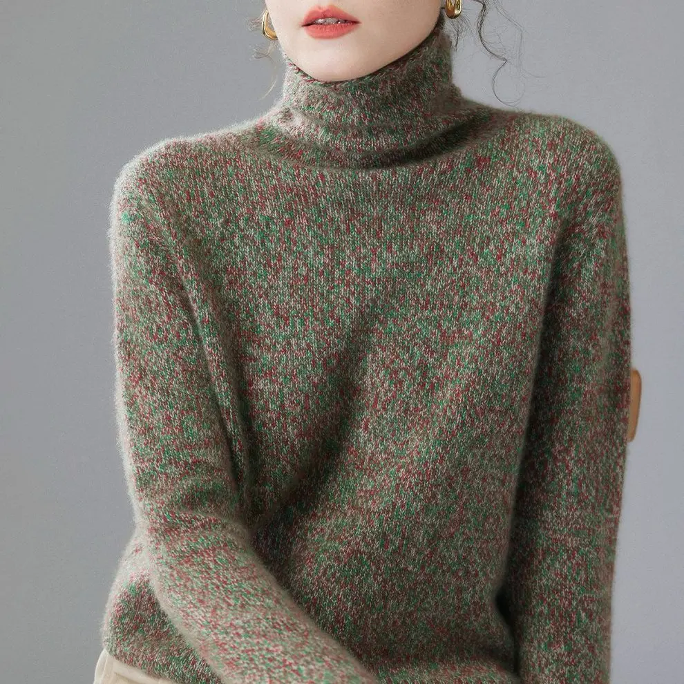 5针3股一线成衣花式纱堆堆领羊绒打底毛衣