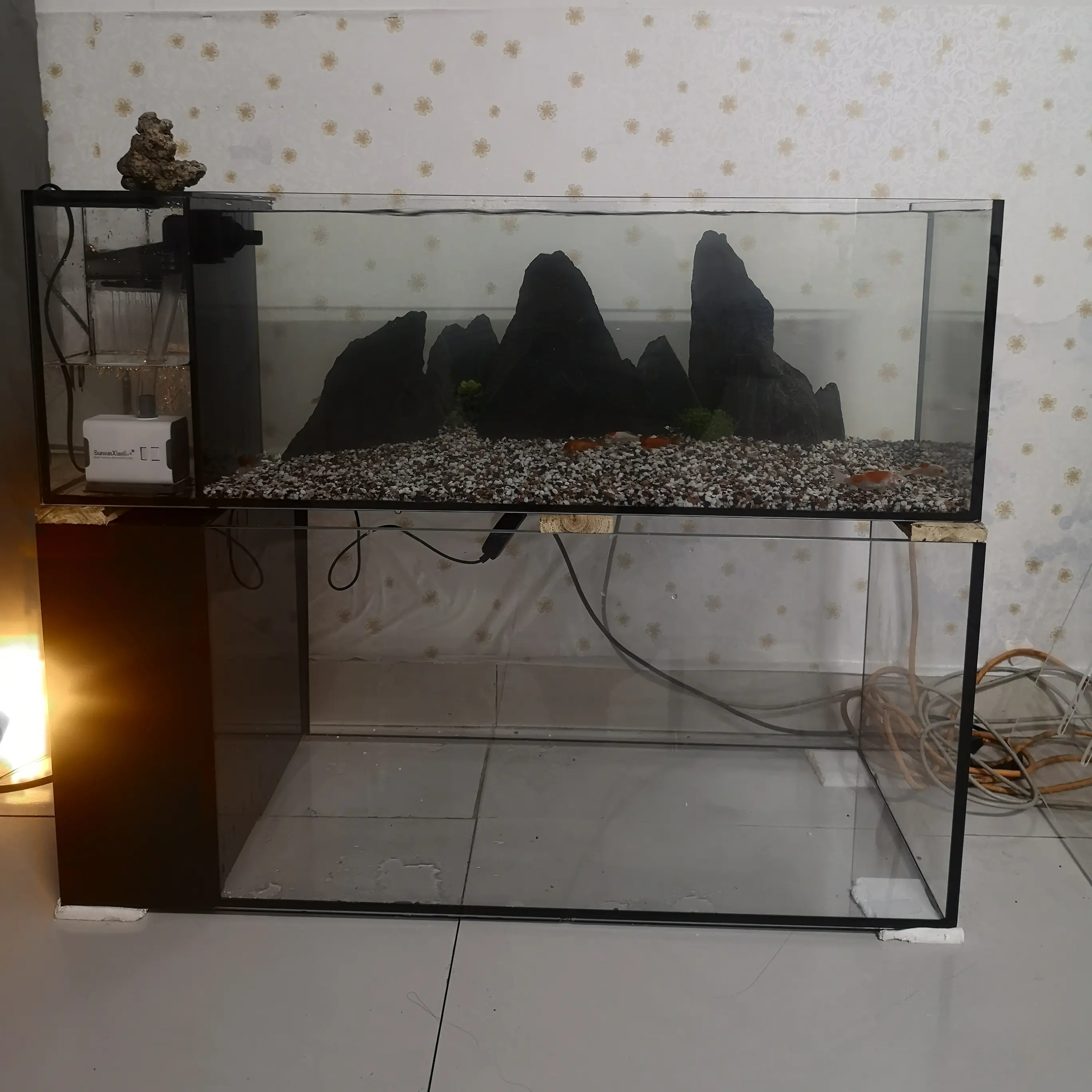 裸缸款，金晶超白玻璃，侧滤一体鱼缸