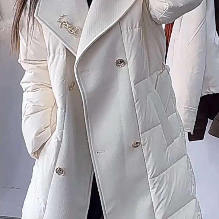 冬季女士中长款收腰系带翻领白鸭绒时尚保暖羽绒服